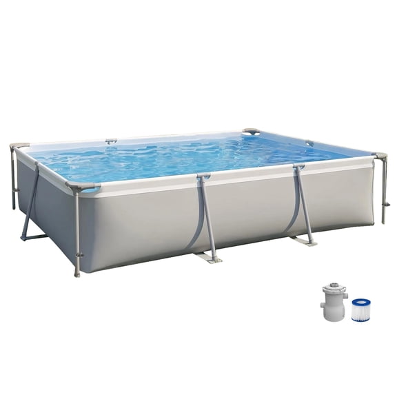 Honeydrill 10ft x 6.8ft x 25.6in Frame Above Ground Pool Set with Filter Pump, Gray