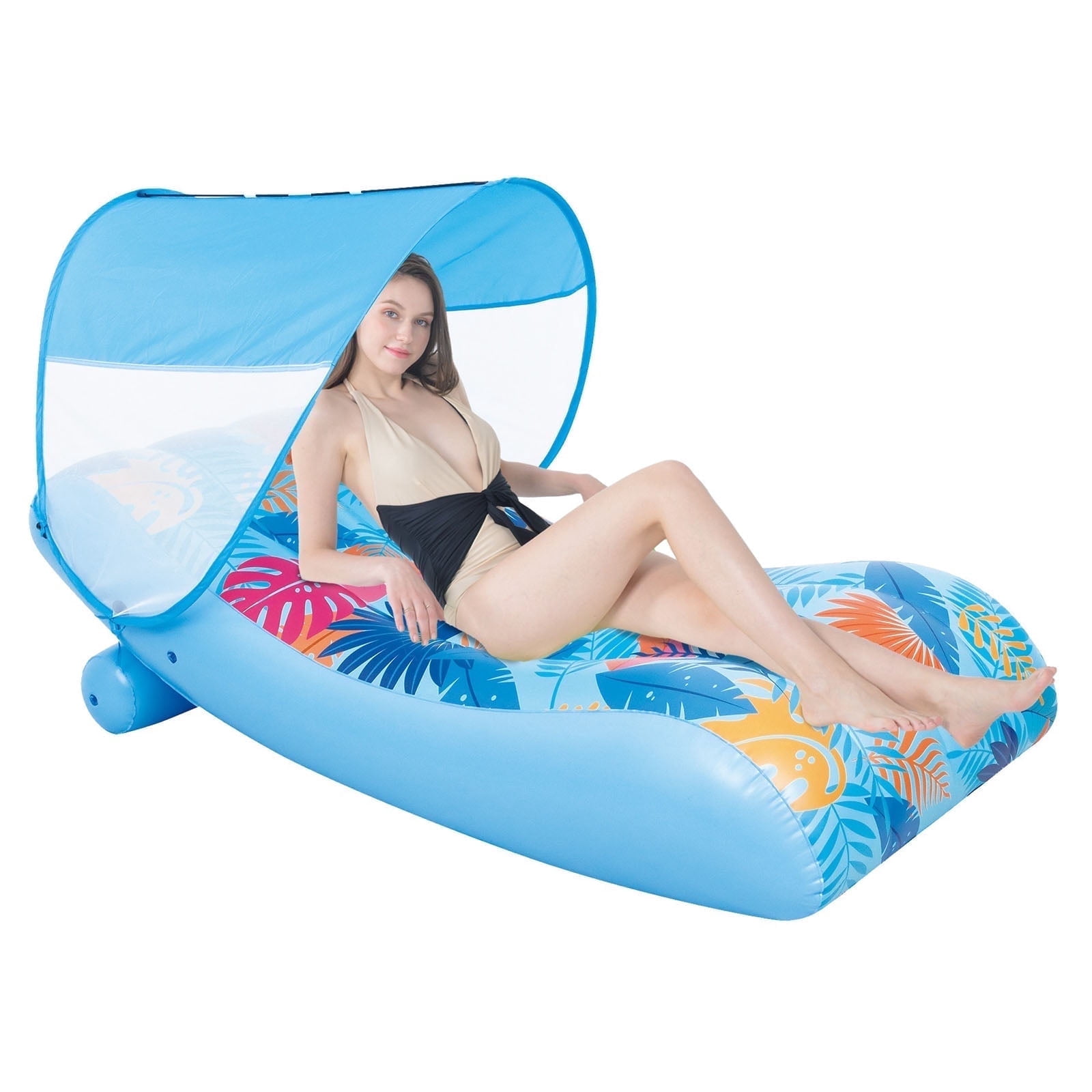Honeydrill Inflatable Pool Float with Canopy, Water Lounger Raft Hammock