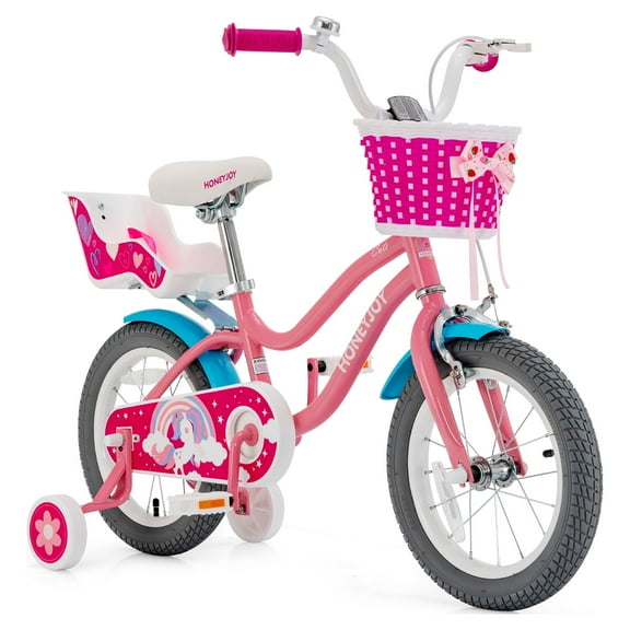 Costway 14 Inches Kids Bicycle with Training Wheels & Basket for Boys & Girls Age 3-5 Years