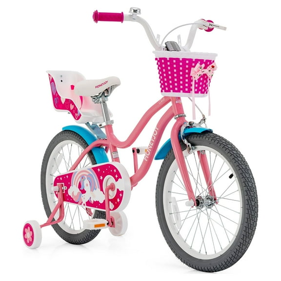Costway 18 Inches Kids Bicycle with Training Wheels & Basket for Boys & Girls Age 5-9 Years