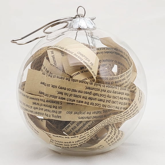 Honeylet Handmade Pearlized Glass Ornament with Hand-Cut Antiqued Bible Pieces & Holy Texts Inside - Versatile for Handing, Standing & Sitting - with Unique Hanger & Holy Cross (L)
