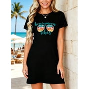 Honeymoon Vibes Cute Couples Trip Matching Vacation T-Shirt Dress Summer Vacation Dress Casual Resort Wear