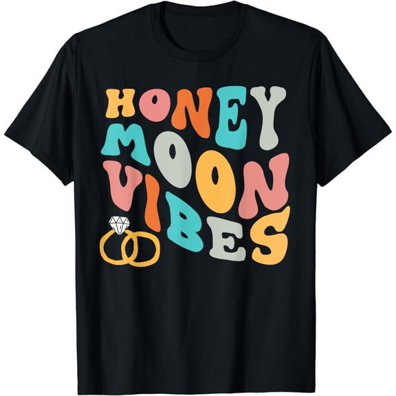 Honeymoon Vibes Retro Groovy Vintage Just Maried Couple T-Shirt mens t shirt，black，women，funny，misfits，men，journey，t-shirt