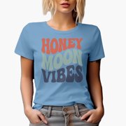 Honeymoon Vibes, Wedding, Marriage, Couple or Husband & Wife Themed, Groovy Retro Wavy Text Merch Gift, Baby Blue T-Shirt, XL