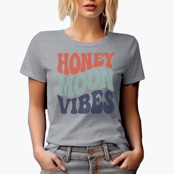 Honeymoon Vibes, Wedding, Marriage, Couple or Husband & Wife Themed, Groovy Retro Wavy Text Merch Gift, Heather Grey T-Shirt, 3XL