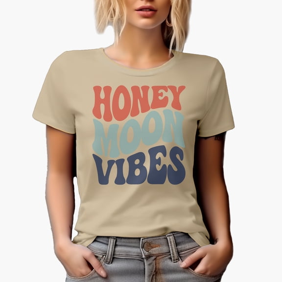 Honeymoon Vibes, Wedding, Marriage, Couple or Husband & Wife Themed, Groovy Retro Wavy Text Merch Gift, Tan T-Shirt, 3XL