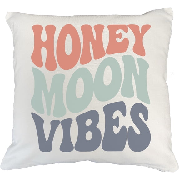 Honeymoon Vibes, Wedding, Marriage, Couple or Husband & Wife Themed, Groovy Retro Wavy Text Merch Gift, White Pillow Case 18X18 IN