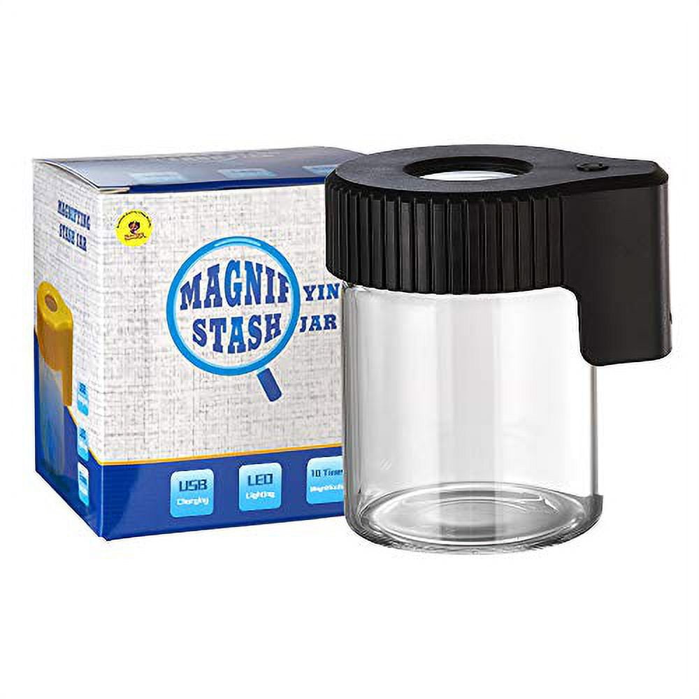 Honeypuff Magnifying Glass Jar With Light, 10X Mag Viewing Glass Light