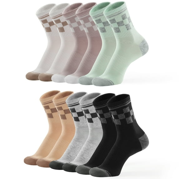 Honeysea 6-Pack Crew Socks for Men & Women, Checkered Quarter Socks Men Casual Womens Crew Socks Running Long Socks for Women