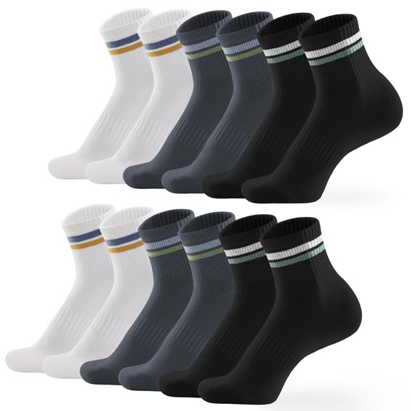 Honeysea 6-Pack Quarter Socks For Men & Women, Striped Crew Socks For Women Arch Compression Running Socks Soft Mens Ankle Socks