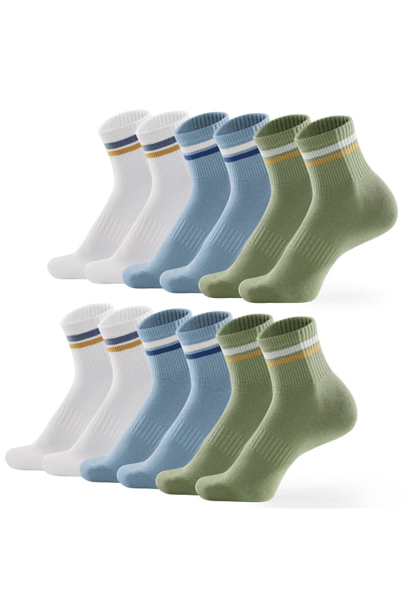 6-Pack Quarter Socks For Men & Women, Striped Crew Socks For Women Arch Compression Running Socks Soft Mens Ankle Socks