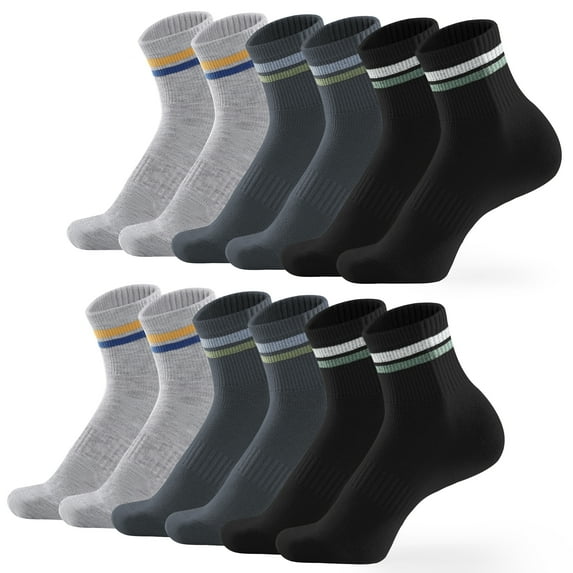 Honeysea 6-Pack Quarter Socks For Men & Women, Striped Crew Socks For Women Arch Compression Running Socks Soft Mens Ankle Socks