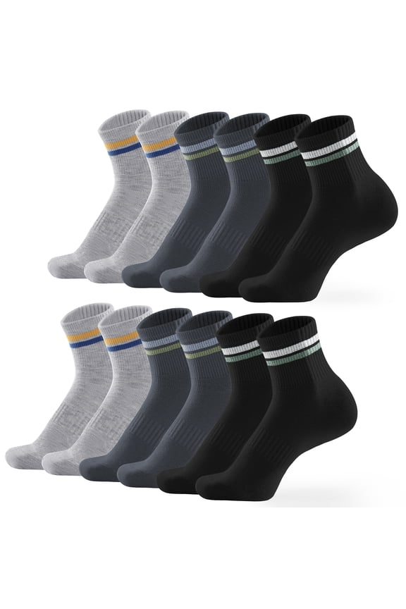 6-Pack Quarter Socks For Men & Women, Striped Crew Socks For Women Arch Compression Running Socks Soft Mens Ankle Socks