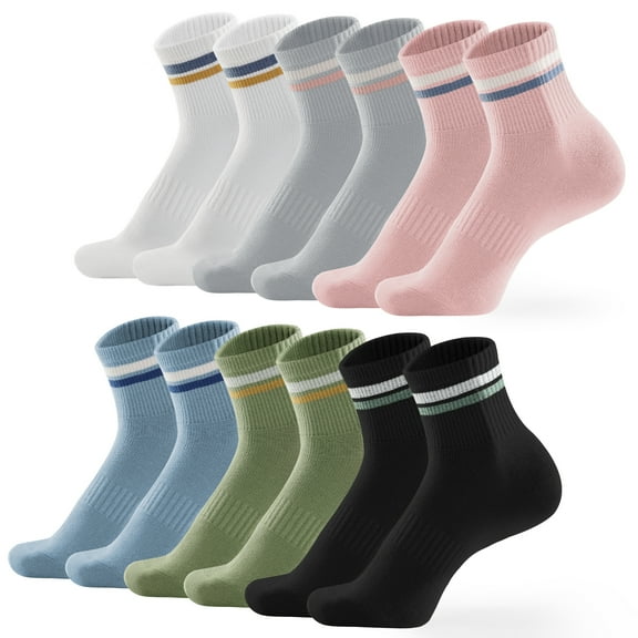 Honeysea 6-Pack Quarter Socks For Men & Women, Striped Crew Socks For Women Arch Compression Running Socks Soft Mens Ankle Socks