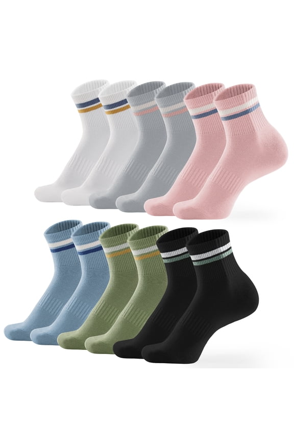 6-Pack Quarter Socks For Men & Women, Striped Crew Socks For Women Arch Compression Running Socks Soft Mens Ankle Socks