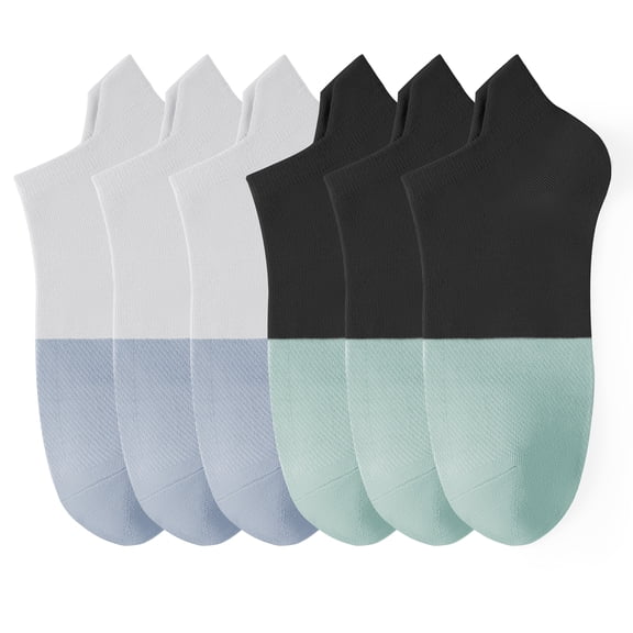 Honeysea 6 Pairs Ankle Socks for Women Men - Breathable Athletic Ankle Socks Non Slip Socks Low Cut Lightweight Socks with Tab