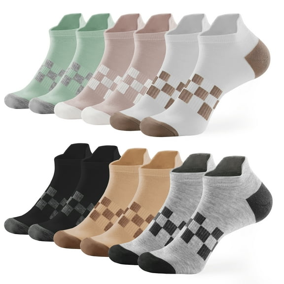 Honeysea 6 Pairs Ankle Socks for Women Men - Checkered Breathable Running Socks Tab Athletic Ankle Socks with Arch Support