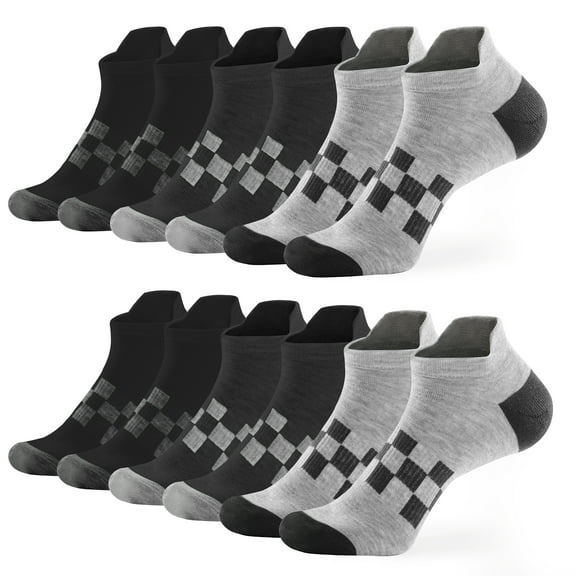 Honeysea 6 Pairs Ankle Socks for Women Men - Checkered Breathable Running Socks Tab Athletic Ankle Socks with Arch Support