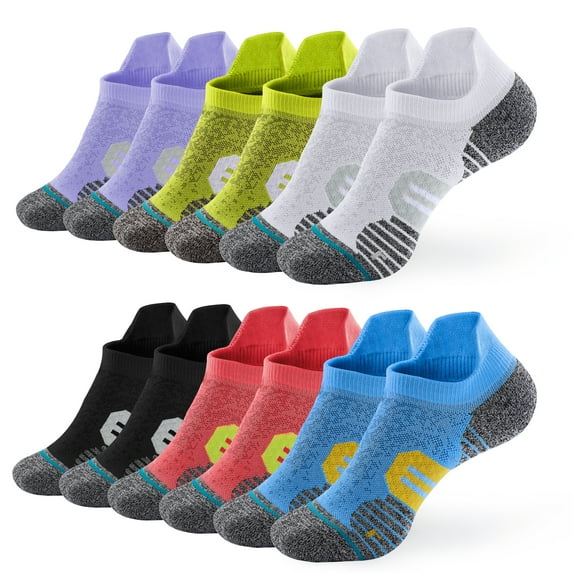 Honeysea 6 Pairs Cotton Ankle Socks, Breathable Cushioned Running Socks for Women Men Athletic Low Cut Ankle Socks with Heel Tab