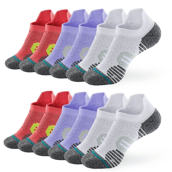 Honeysea 6 Pairs Cotton Ankle Socks, Breathable Cushioned Running Socks for Women Men Athletic Low Cut Ankle Socks with Heel Tab