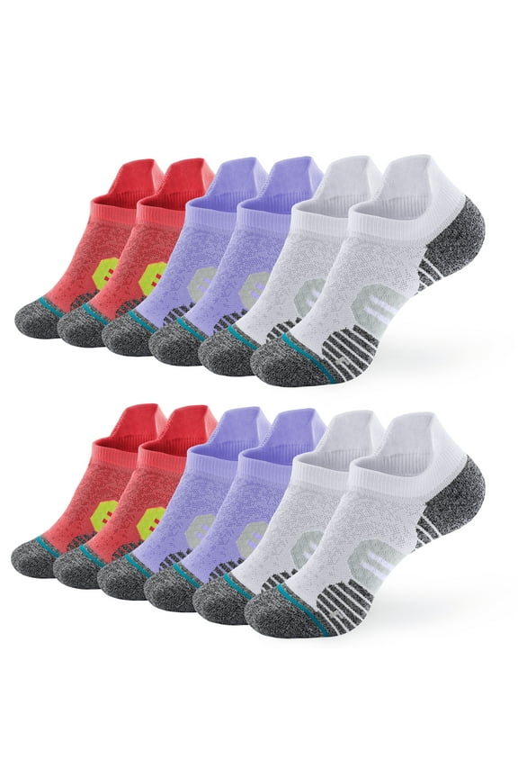 6 Pairs Cotton Ankle Socks, Breathable Cushioned Running Socks for Women Men Athletic Low Cut Ankle Socks with Heel Tab