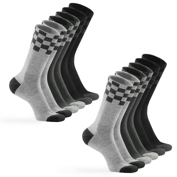 Honeysea 6 Pairs Crew Socks for Women Men - Checkerboard Athletic Calf Socks Breathable Cushioned Hiking Running Socks Unisex