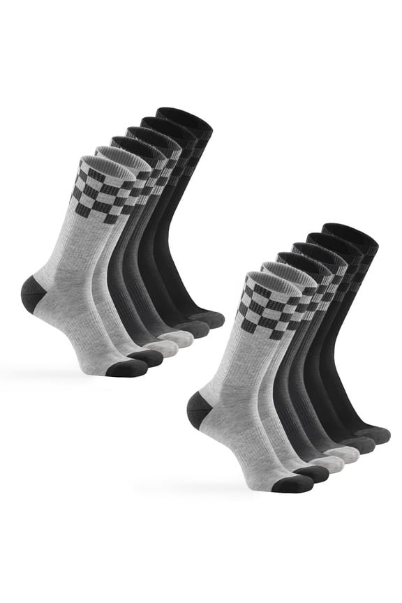 6 Pairs Crew Socks for Women Men - Checkerboard Athletic Calf Socks Breathable Cushioned Hiking Running Socks Unisex