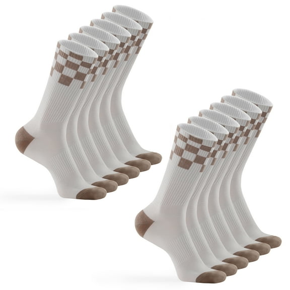 Honeysea 6 Pairs Crew Socks for Women Men - Checkerboard Athletic Calf Socks Breathable Cushioned Hiking Running Socks Unisex