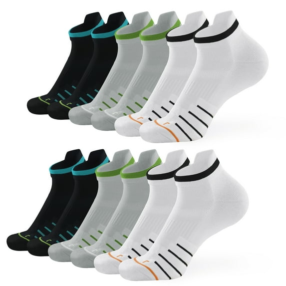 Honeysea Running Socks for Women & Men, 6 Pairs Performance Athletic Socks Anti Blister Cushioned Ankle Socks with Arch Support