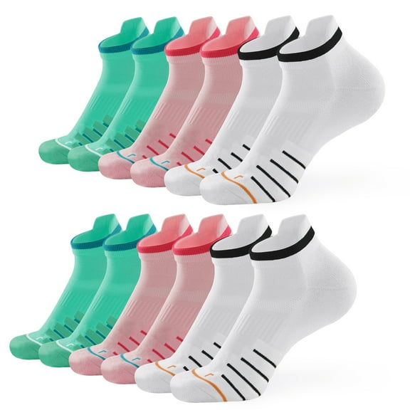 Honeysea Running Socks for Women & Men, 6 Pairs Performance Athletic Socks Anti Blister Cushioned Ankle Socks with Arch Support