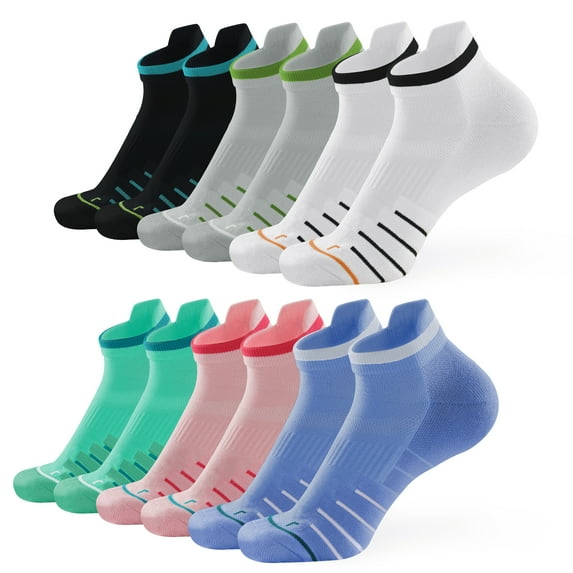 Honeysea Running Socks for Women & Men, 6 Pairs Performance Athletic Socks Anti Blister Cushioned Ankle Socks with Arch Support
