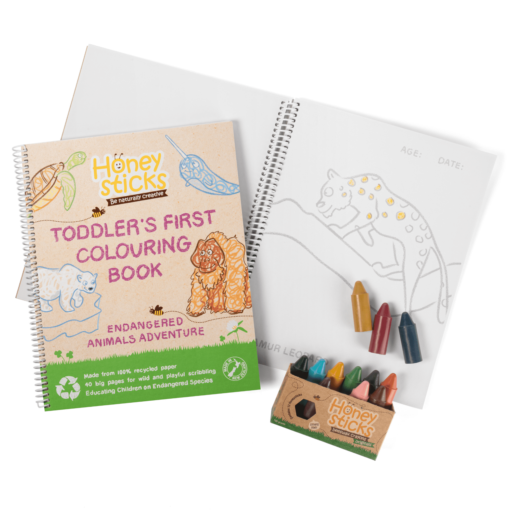 Honeysticks 100% Natural Beeswax Crayons and Coloring Book Pack