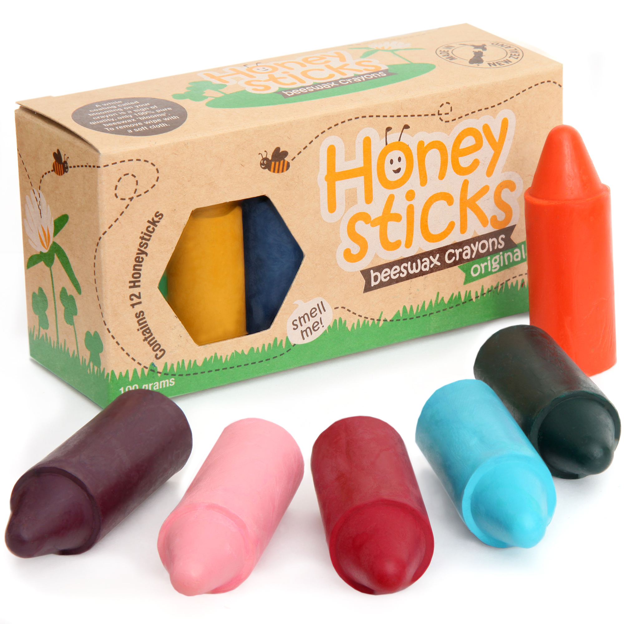 Honeysticks 100% Pure Beeswax Crayons (12 Pack) - Non Toxic Crayons Handmade with Natural Beeswax and Food Grade Colours - Child / Toddler Safe, Easy to Hold and Use - Sustainably Made in New Zealand - image 1 of 6