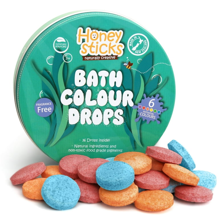 Honeysticks Bath Color Tablets for Kids - Non Toxic Bathtub Color Drops  Made with Natural and Food Grade Ingredients - Fragrance Free - Fizzy