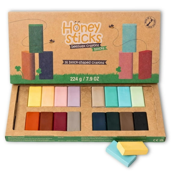 Honeysticks Block Crayons (16 Pack), Non Toxic Crayons for Kids, Toddlers, Made from Pure Beeswax