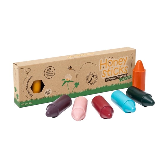 Honeysticks Natural Beeswax Crayons - Non Toxic Crayons Made with Pure New Zealand Beeswax and Food Grade Colors - Child / Toddler Safe - Easy to Hold & Use - 10 Pack