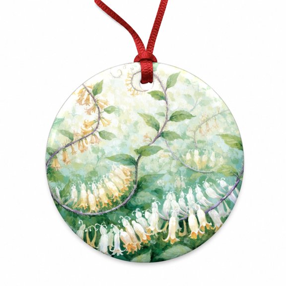 Honeysuckle Flowering Vine Christmas Tree Holiday Round Ceramic Ornament