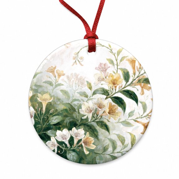 Honeysuckle Flowers Flowering Vine Christmas Tree Holiday Round Ceramic Ornament