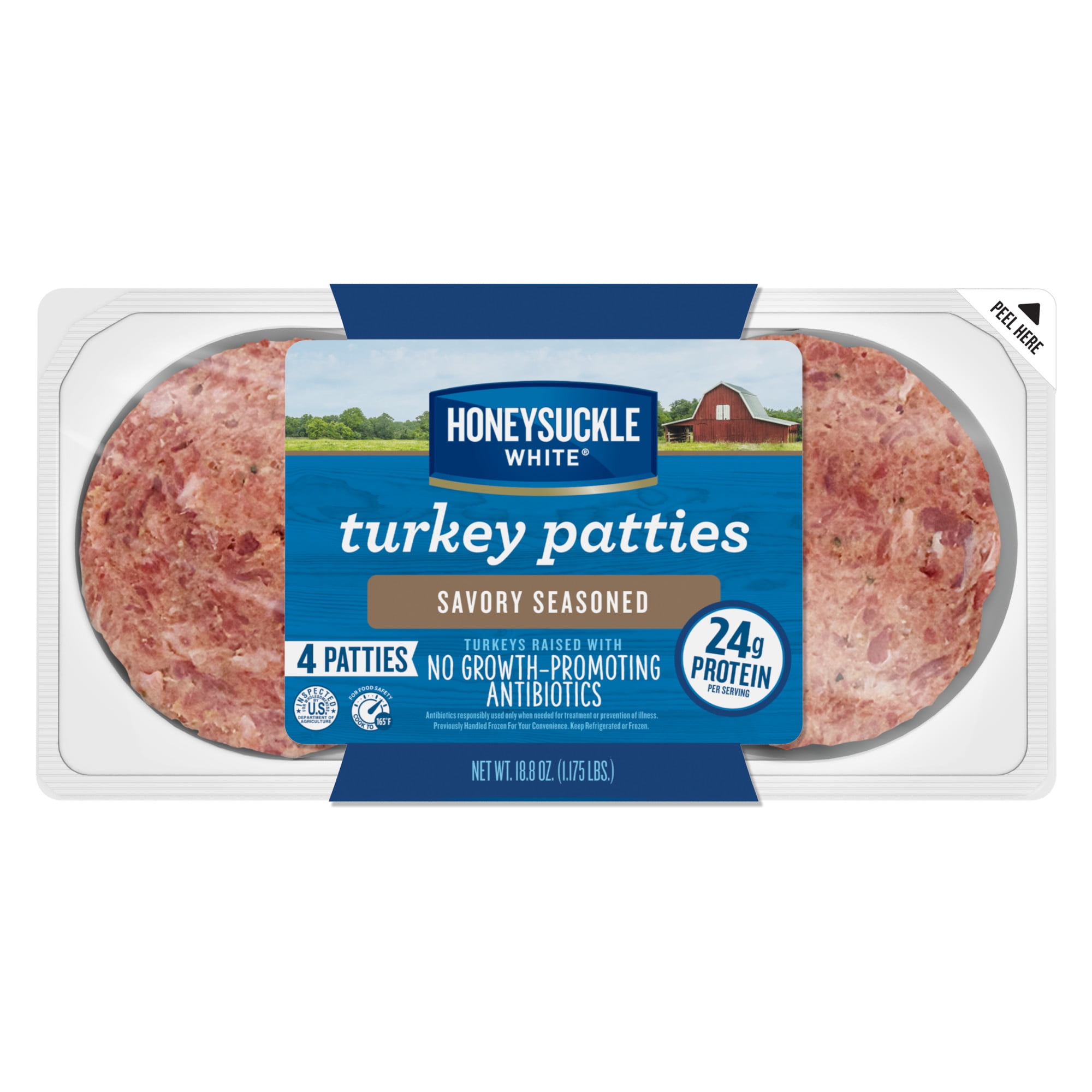Honeysuckle White Savory Seasoned Turkey Patties 4 Count Tray, Fresh, Gluten-Free, 1.175 lbs.