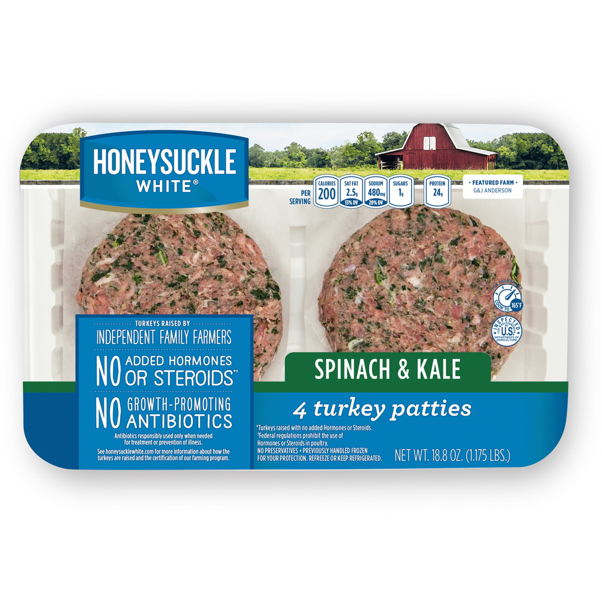 Honeysuckle White Spinach & Kale Turkey Patties, 4 Count, 1.18 lb.