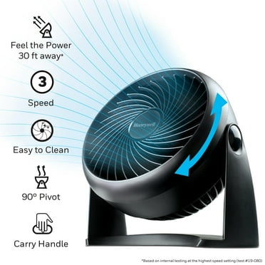 Honeywell 10” Black Turbo Force Power Table Fan, 30ft. Air Circulation Power, 3 Speed, 90° Pivot, HPF820BWM