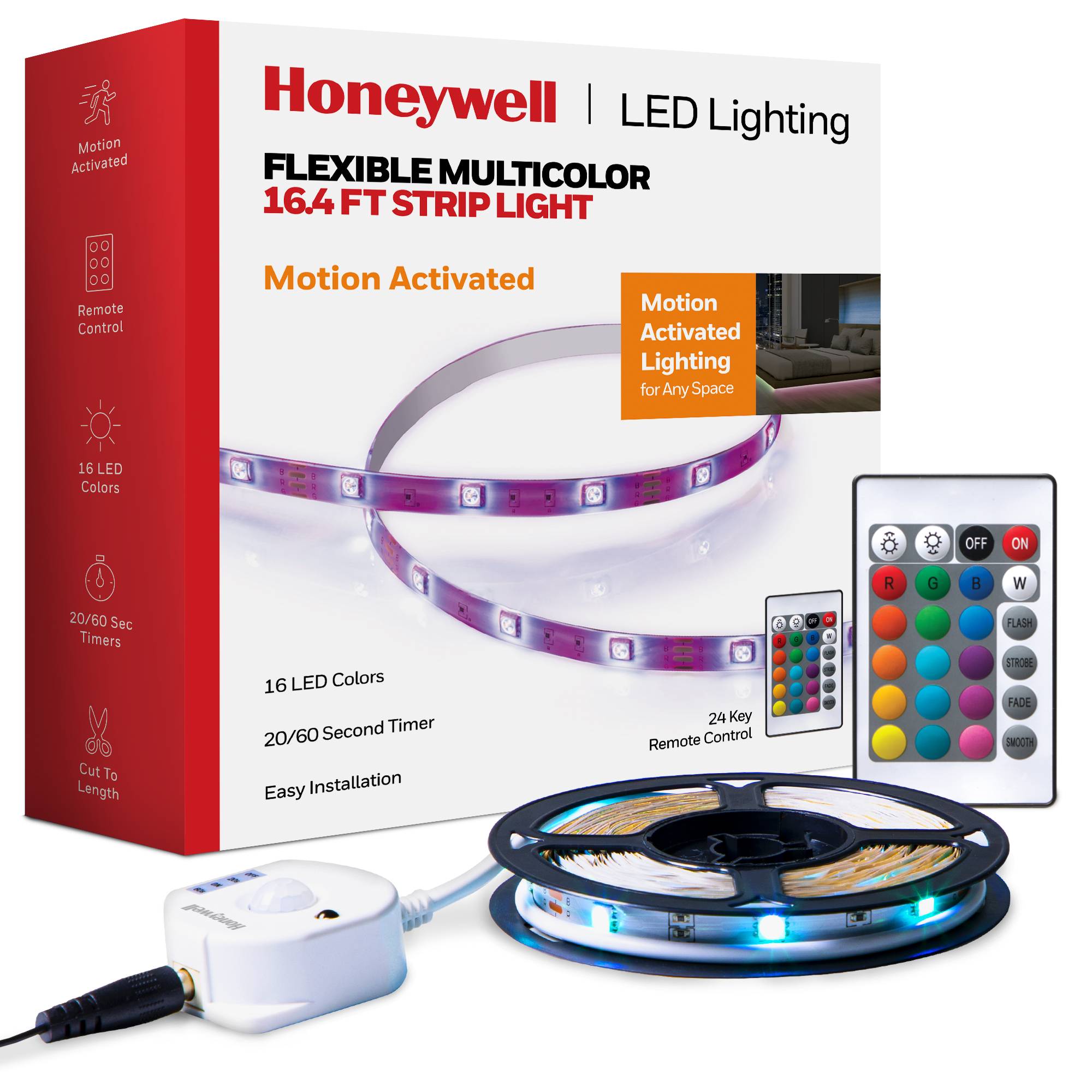 Honeywell 16.4ft Multi Color Motion Activated RGB Indoor LED Strip Light with Remote Corded Electric - image 1 of 8