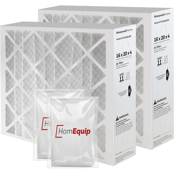 Honeywell 16x20x4 AC Furnace Air Filter Replacement - FC100A1003 HVAC Furnace Filters Merv 11 Filter Media, AC Filter with Homequip Disposal Bag, 2-Pack (Actual Size: 15.94 x 19.75 x 4.38 Inches)