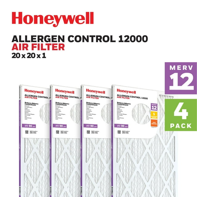 Honeywell 20x20x1 MERV 12 Pleated HVAC Furnace Air Filter 4 Pack