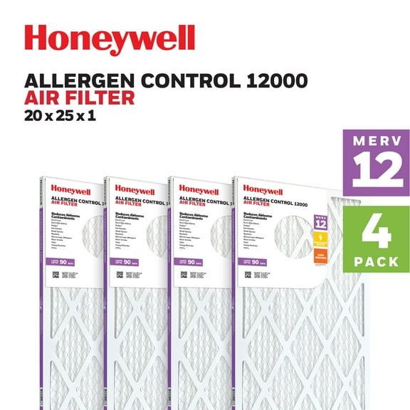 Honeywell 20x25x1 MERV 12 Pleated HVAC Furnace Air Filter- 4 Pack