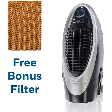 Honeywell - 300 CFM Indoor Evaporative Air Cooler with Remote Control and an Extra Honeycomb Filter - Silver