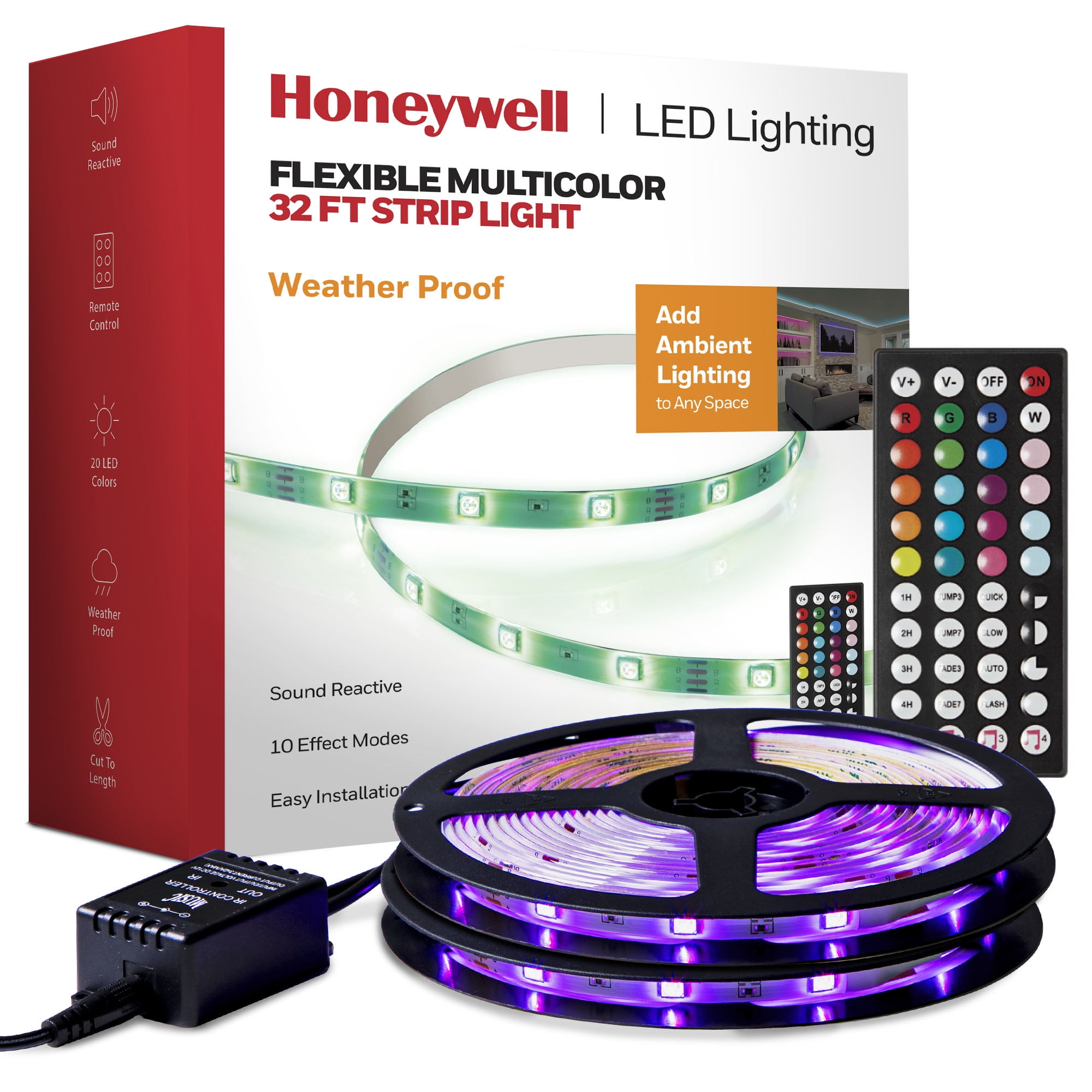Honeywell 32ft RBG Indoor/Outdoor Multicolor Strip Light with Remote