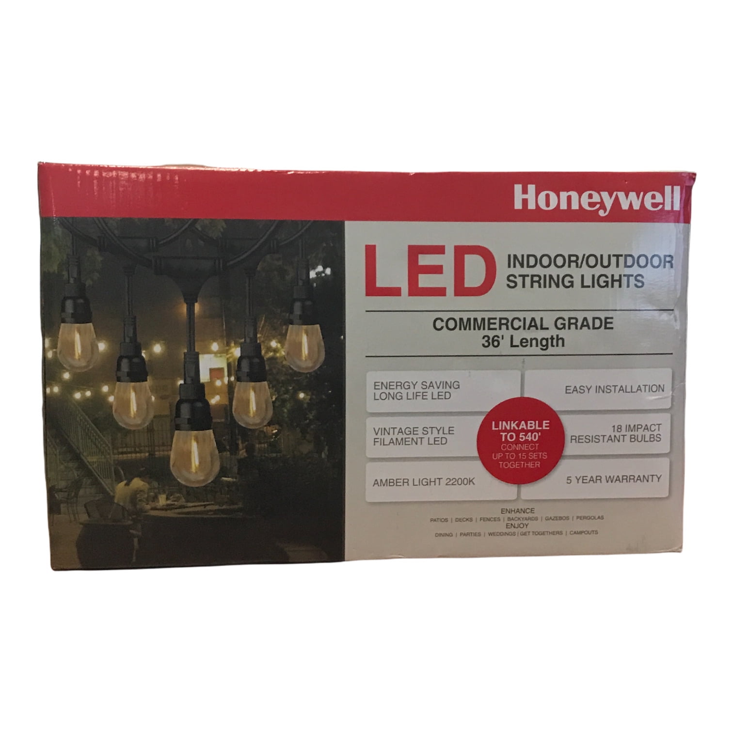 Honeywell 36 foot CommercialGrade LED Indoor Outdoor String Lights