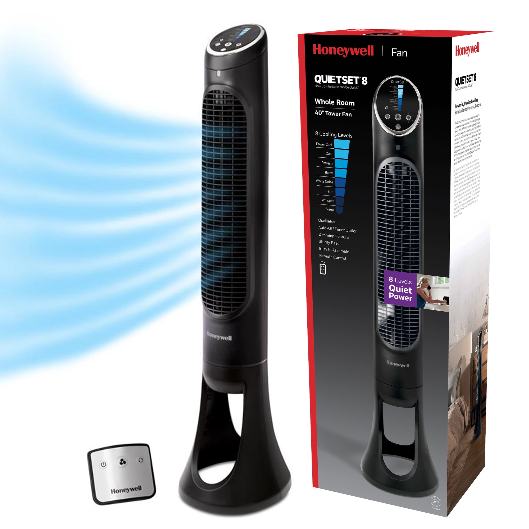 Honeywell 40" Black Quiet Set Oscillating Tower Fan