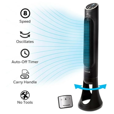 Honeywell 40" White Quiet Set Oscillating Tower Fan, 30ft Air Circulation Power, 5 Speed, Auto Off Timer, HYF260B
